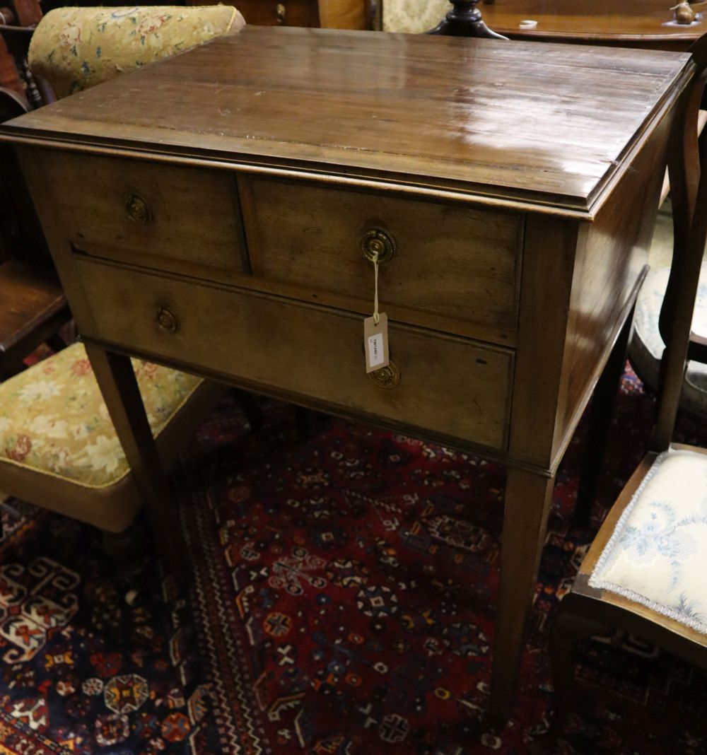 A 19th century mahogany side table fitted two short drawers and one long drawer, width 81cm depth 60cm height 99cm